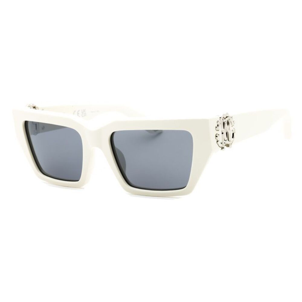 Roberto Cavalli Sunglasses Rectangle Full Rim, White Frame and Blue Grey Lens